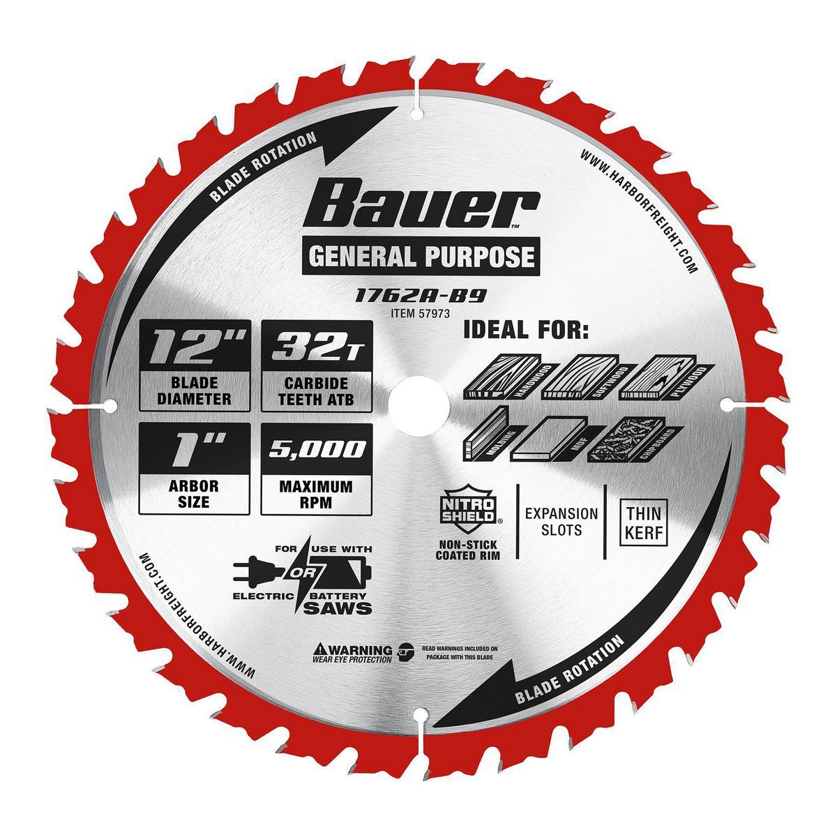 Bauer 12 pulgadas, 32 dientes Hoja para sierra ingleteadora para estructuras - 57973