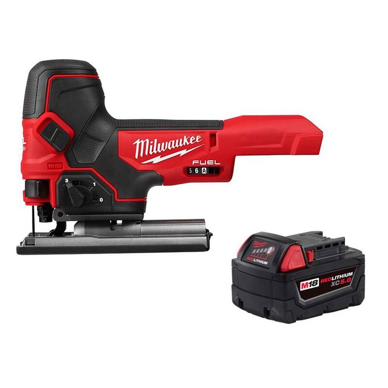 Sierra de vaivén sin cable Milwaukee M18 FUEL 18V de iones de litio sin escobillas con agarre de barril y batería de 5.0 Ah - 2737B-20-48-11-1850