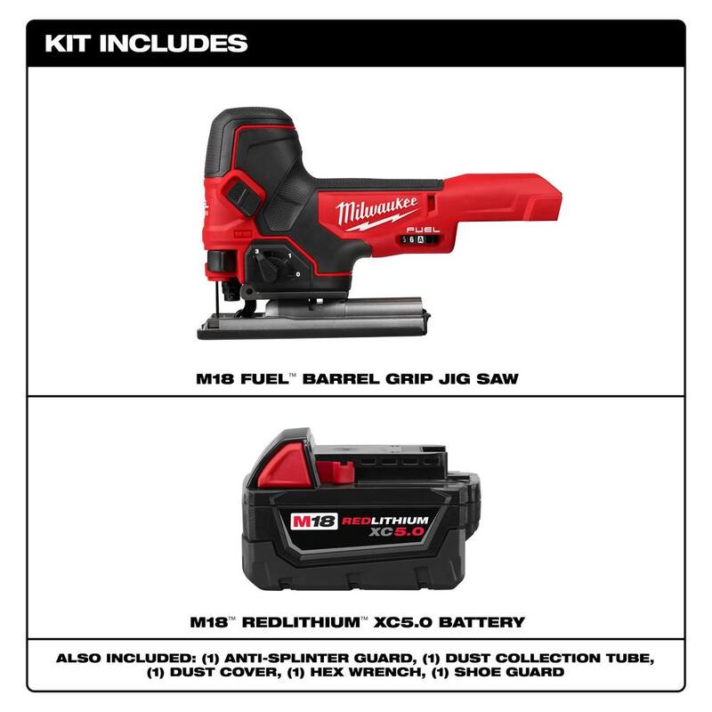 Sierra de vaivén sin cable Milwaukee M18 FUEL 18V de iones de litio sin escobillas con agarre de barril y batería de 5.0 Ah - 2737B-20-48-11-1850