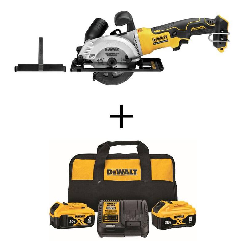 Sierra circular inalámbrica DEWALT ATOMIC 20V MAX sin escobillas de 4-1/2 pulgadas, (1) batería de 20V 6.0Ah y (1) batería de 20V 4.0Ah, y cargador - DCS571BWCB2460C.