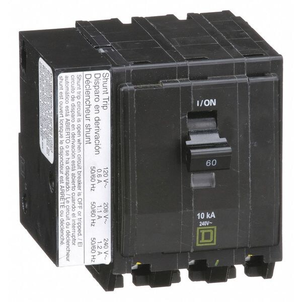 Square D Miniature Circuit Breaker, QO Series, 60A, 3 Pole, 120/240V AC, 10kA at 120/240V AC - QO3601021