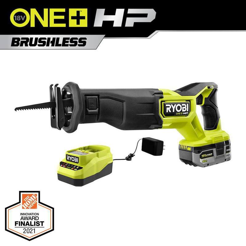 RYOBI ONE+ HP 18V Sierra de sable recíproca inalámbrica sin escobillas Kit con batería de alto rendimiento de 4.0 Ah y cargador - PBLRS01K1