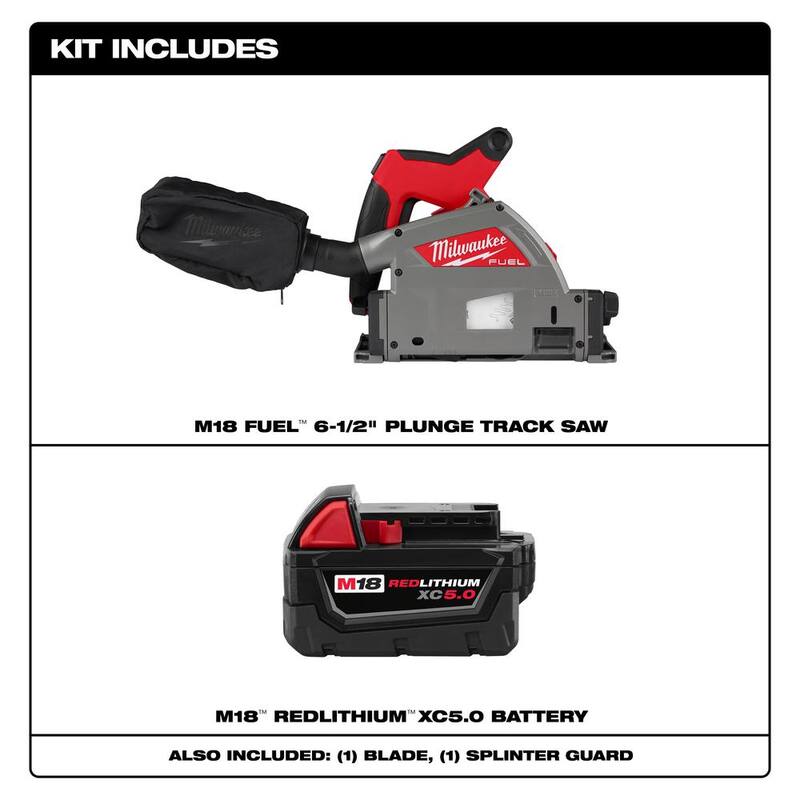 Milwaukee M18 FUEL Sierra de riel sumergible inalámbrica de 18V con batería de iones de litio de 6-1/2 pulgadas y motor sin escobillas con capacidad de 5.0 Ah - 2831-20-48-11-1850
