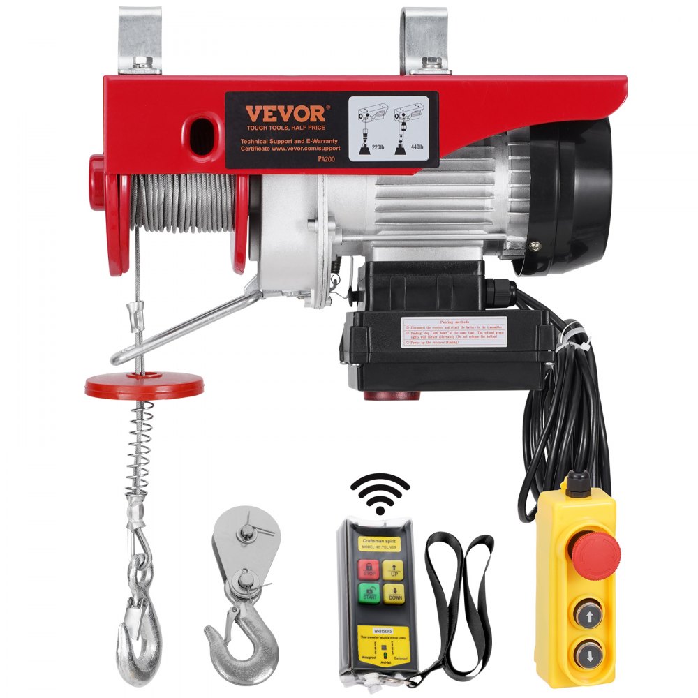 VEVOR Electric Hoist Crane Winch 440 lbs 328 ft Wireless & 14 ft Wired Remote - DDGSSHLYXWXSZ60OHV1