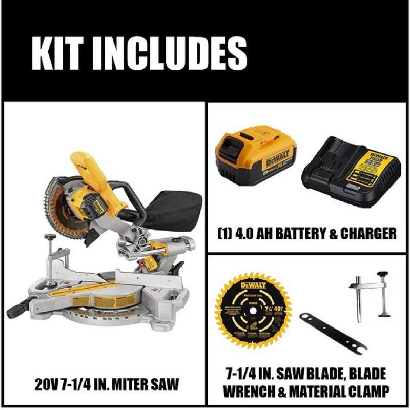 Sierra ingleteadora deslizante inalámbrica DEWALT 20V MAX de 7-1/4 pulgadas con (1) batería de 20V 4.0Ah - DCS361M1.