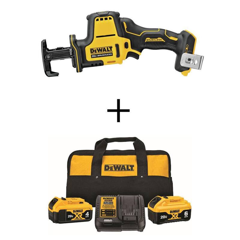 Sierra reciproca compacta inalámbrica sin escobillas DEWALT ATOMIC de 20V MAX, (1) Batería de 20V 6.0Ah y (1) Batería de 20V 4.0Ah, y Cargador - DCS369BWCB2460C