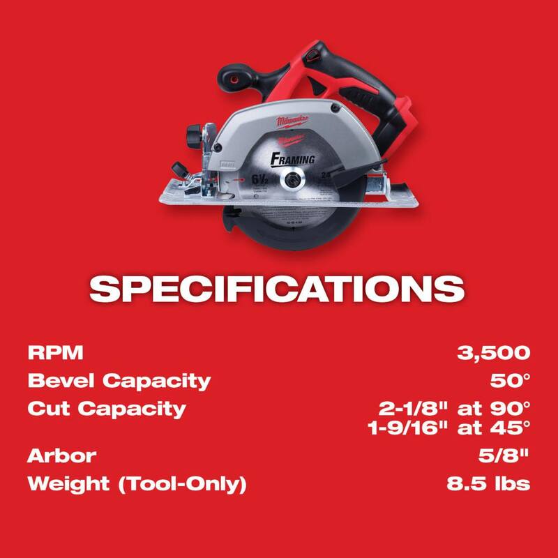 Sierra circular inalámbrica Milwaukee M18 18V de ion de litio de 6-1/2 pulgadas (Herramienta solamente) - 2630-20