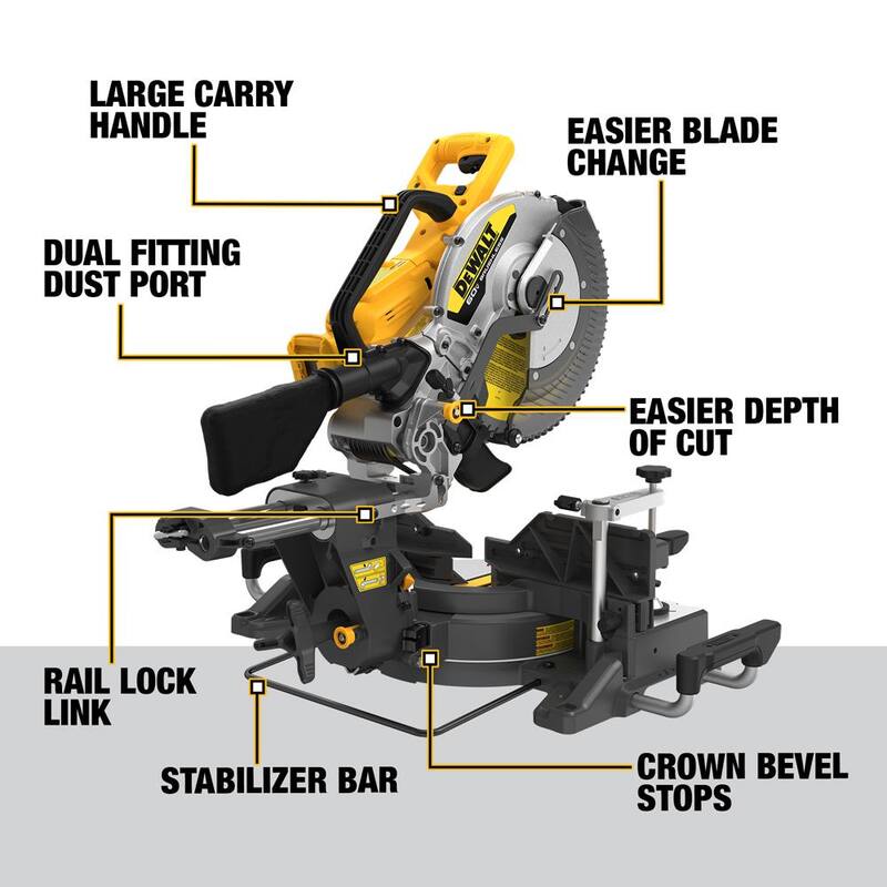 Sierra ingleteadora deslizante inalámbrica DEWALT 60V de 12 pulgadas de iones de litio (Herramienta solamente) - DCS781B