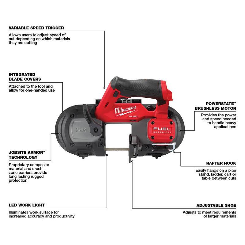 Sierra de cinta compacta inalámbrica Milwaukee M12 FUEL 12V de iones de litio (solo herramienta) - 2529-20