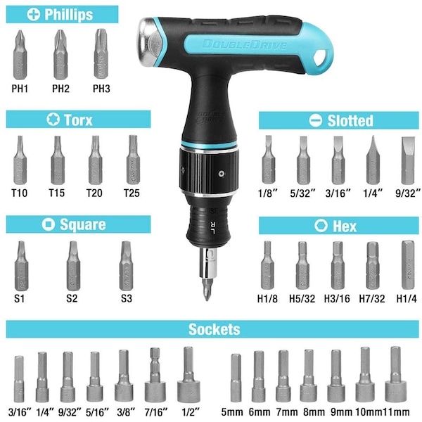 Prime-Line Tee Handle Screwdriver and Nutdriver Set, 36 Piece, 2X Faster, Magnetic, 1 Set - DD65906