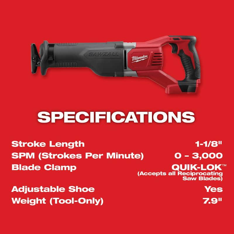 Sierra recíproca inalámbrica Milwaukee M18 18V de ion de litio (Herramienta solamente) - 2621-20.