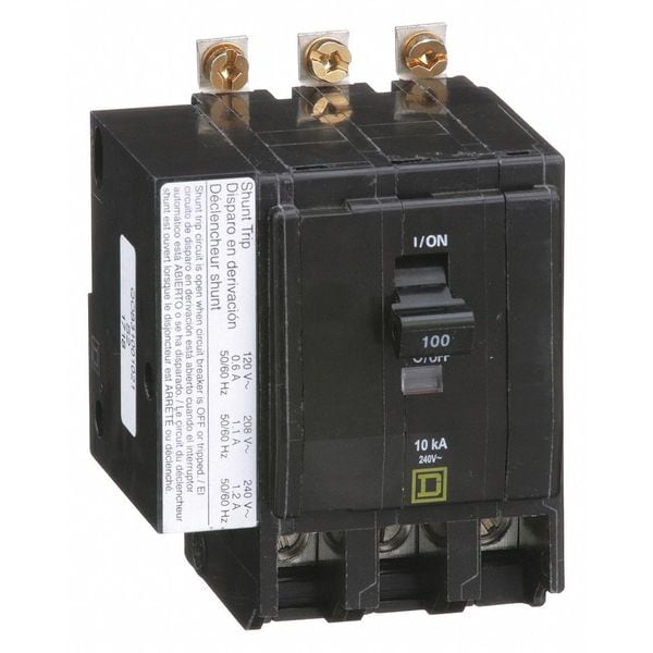Square D Miniature Circuit Breaker, QOB Series, 100A, 3 Pole, 120/240V AC, 10kA at 120/240V AC - QOB31001021