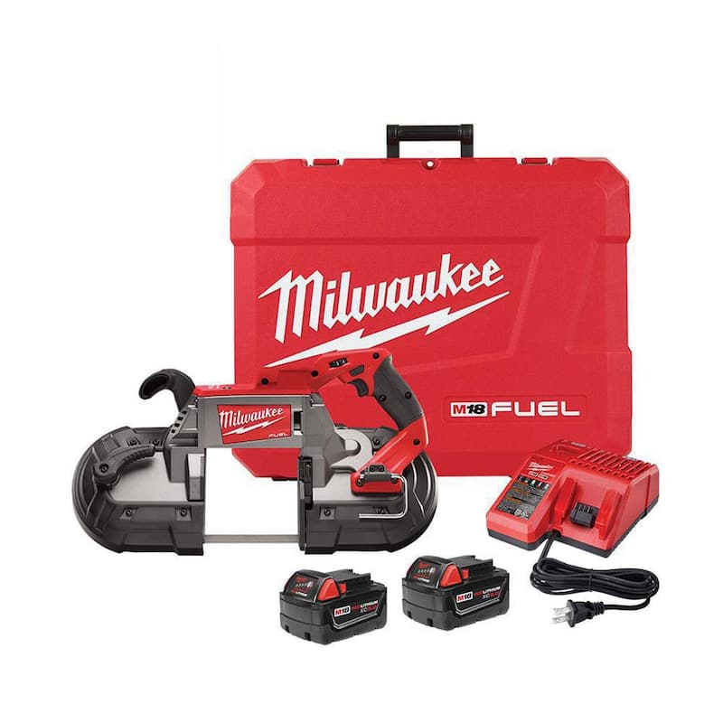 Sierra de banda sin escobillas Milwaukee M18 FUEL 18V de corte profundo inalámbrica de iones de litio con dos baterías de 5.0Ah, cargador, estuche rígido - 2729-22