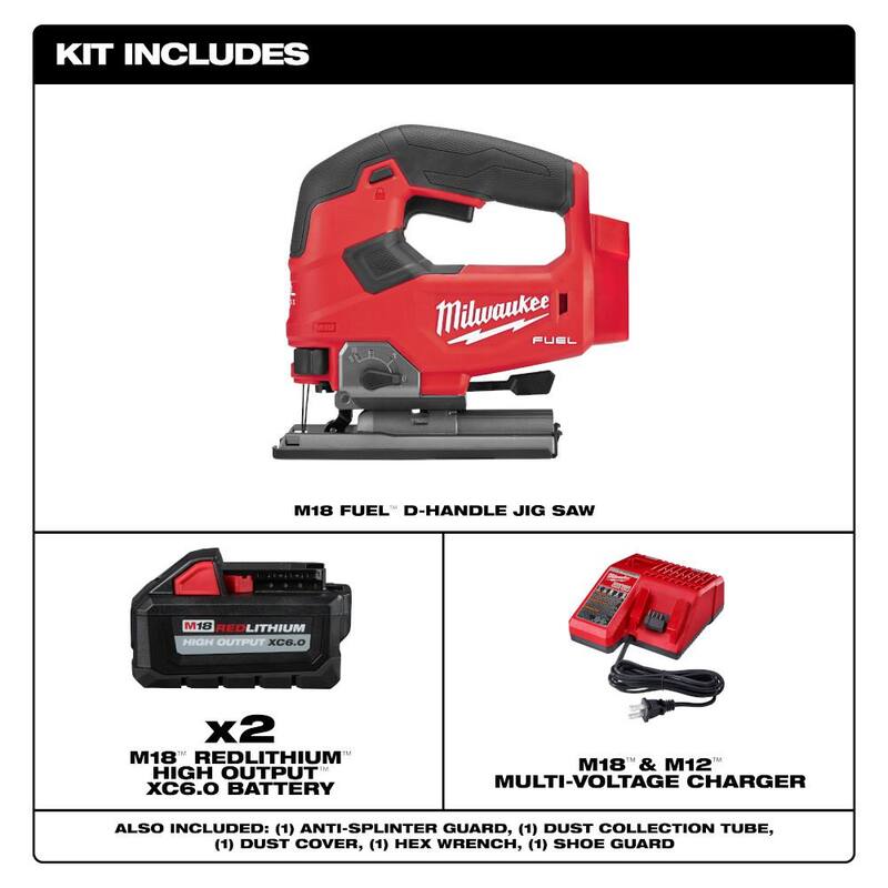 Sierra de calar inalámbrica sin escobillas Milwaukee M18 FUEL de 18 voltios con baterías de 6.0 Ah y cargador - 2737-20-48-59-1862S