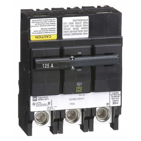 Square D Miniature Circuit Breaker, QOB Series, 125A, 3 Pole, 120/240V AC, 22kA at 120/240V AC - QOB3125VH