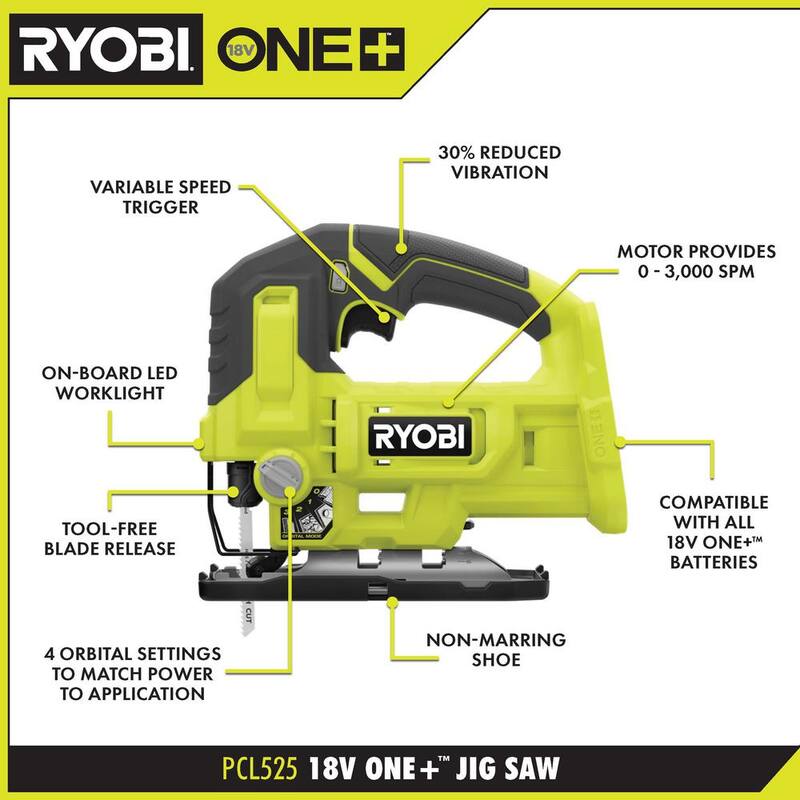 Sierra de calar inalámbrica RYOBI ONE+ 18V con batería de 2.0 Ah - PCL525B-PBP006