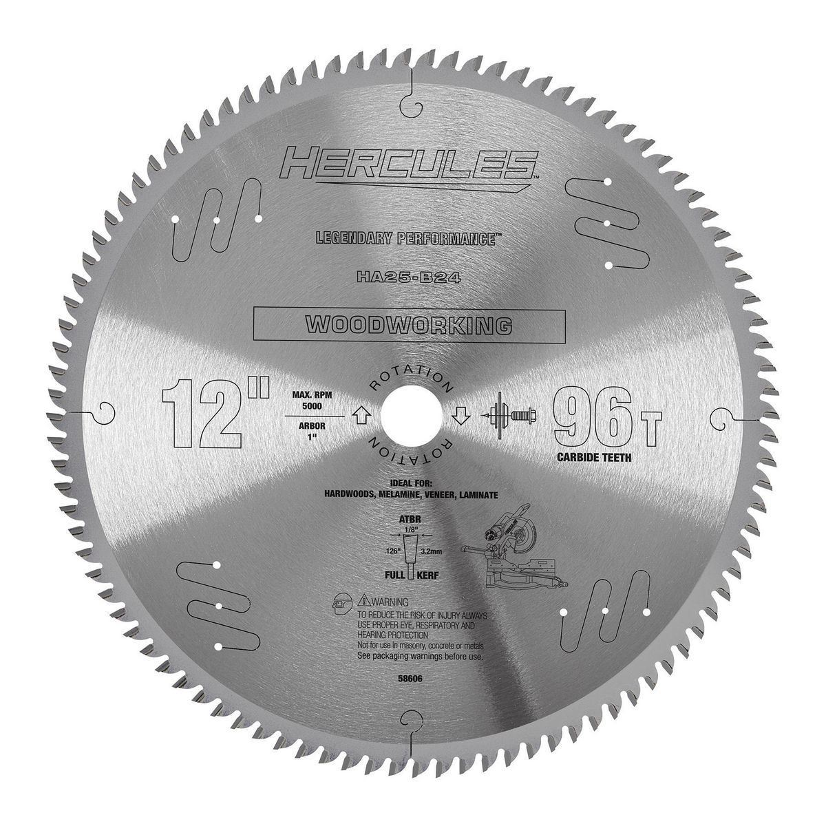 Cuchilla para sierra de inglete Hercules de 12 pulgadas, 96 dientes para carpintería - 58606