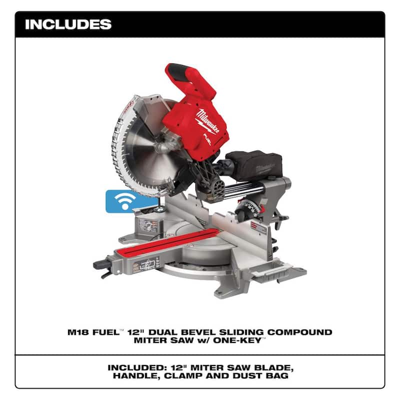 Sierra ingleteadora compuesta deslizante de doble bisel Milwaukee M18 FUEL de 18V con motor sin escobillas y batería de iones de litio de 12 pulgadas (solo herramienta) - 2739-20