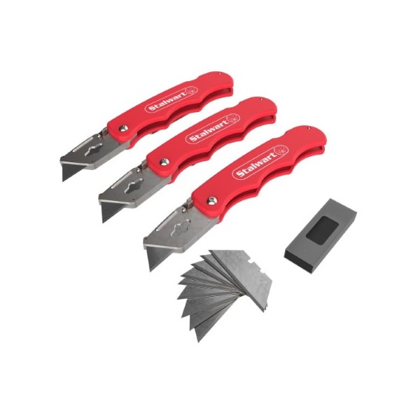 Fleming Supply Set of 3 Folding Utility Knife with Blades Heavy Duty Retractable Box Cutter with Aluminum Handle - 934694IDK