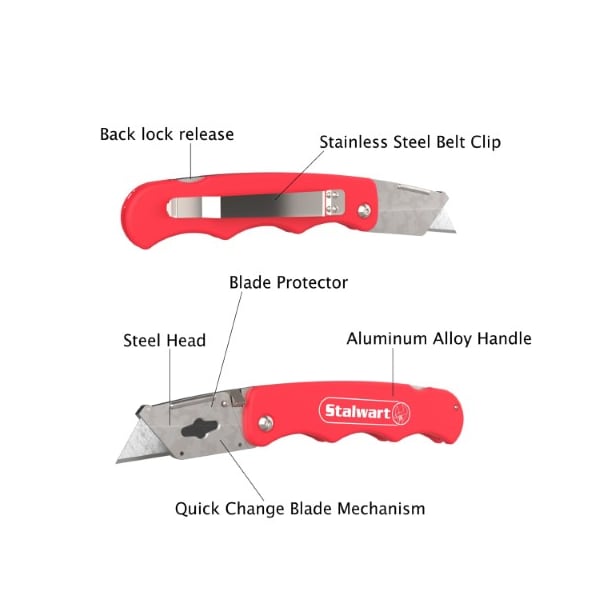 Fleming Supply Set of 3 Folding Utility Knife with Blades Heavy Duty Retractable Box Cutter with Aluminum Handle - 934694IDK