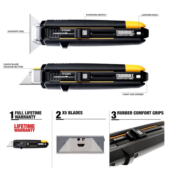 Toughbuilt 6.5" Sliding Scraper Utility Knife Black 1 pc - TB-H4S5-01-6BES