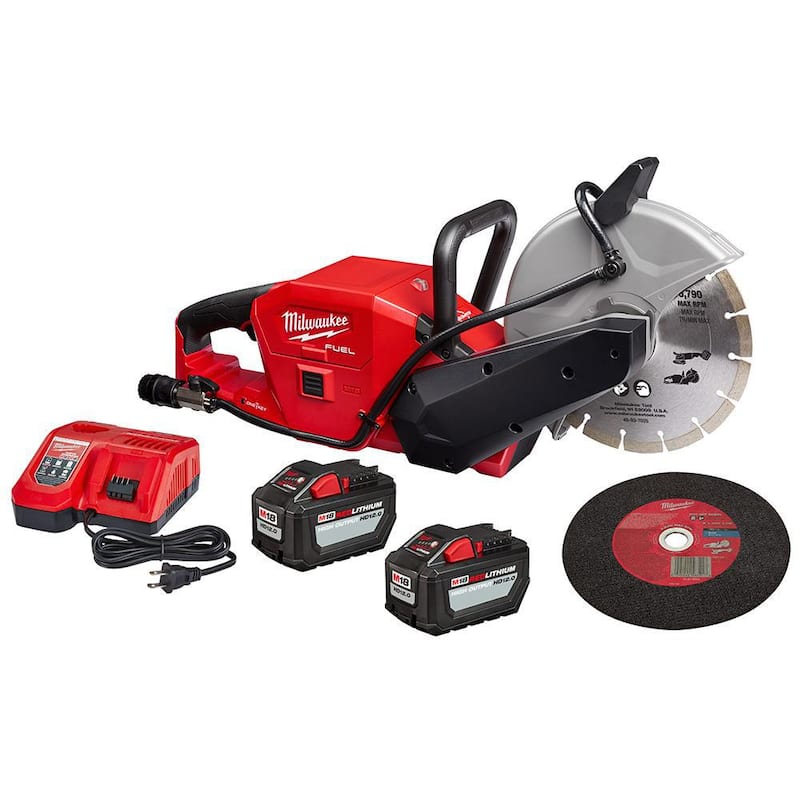 Sierra de corte sin escobillas inalámbrica de 9 pulgadas Milwaukee M18 FUEL ONE-KEY 18V de iones de litio Kit con (2) baterías de 12.0Ah y cargador rápido - 2786-22HD