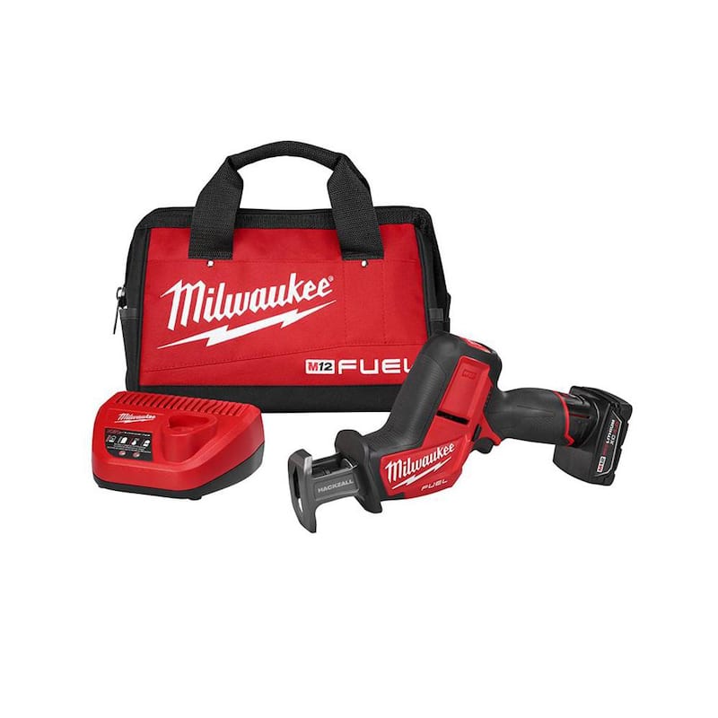 Sierra alternativa inalámbrica Milwaukee M12 FUEL 12V de iones de litio sin escobillas HACKZALL con kit de una batería de 4.0Ah, cargador y bolsa de herramientas - 2520-21XC.