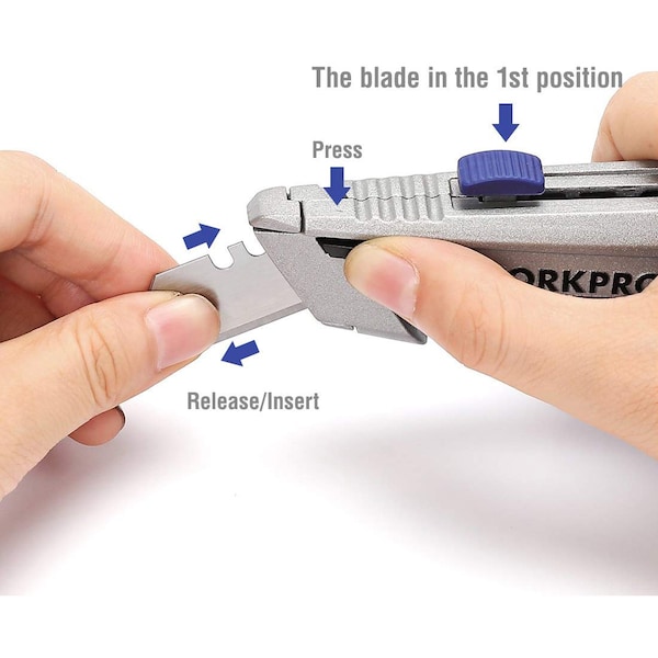 Prime-Line WORKPRO W013029 Quick Change Retractable Utility Knife, SK5 Blades, Tempered Single Pack - W013029