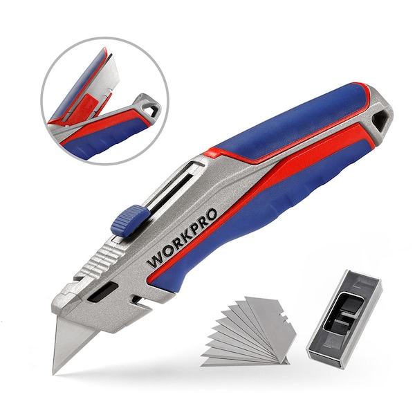 Prime-Line WORKPRO W013029 Quick Change Retractable Utility Knife, SK5 Blades, Tempered Single Pack - W013029