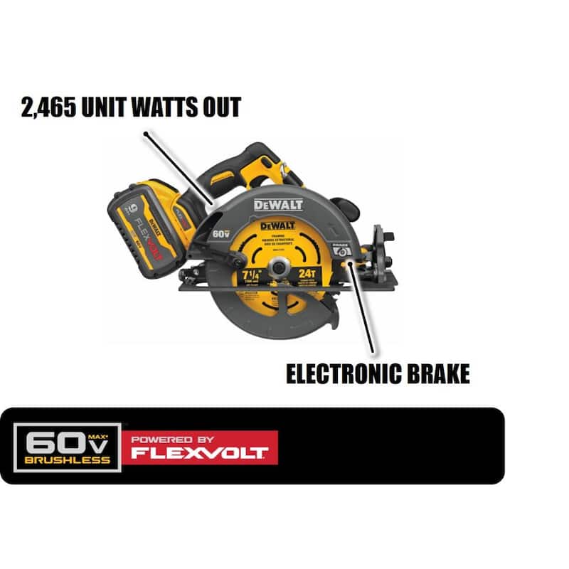 Sierra circular inalámbrica DEWALT FLEXVOLT 60V MAX sin escobillas de 7-1/4 pulgadas estilo Sidewinder con freno con (1) batería FLEXVOLT de 9.0Ah - DCS578X1