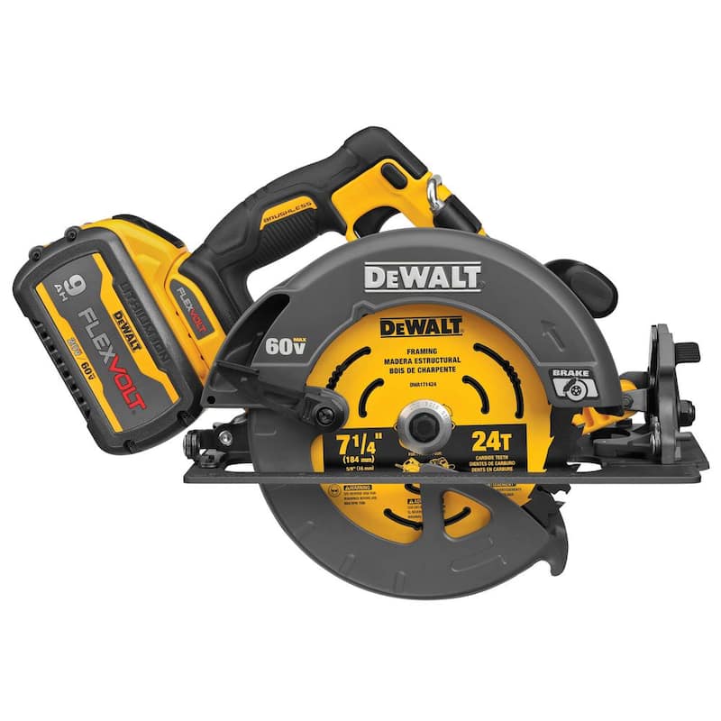 Sierra circular inalámbrica DEWALT FLEXVOLT 60V MAX sin escobillas de 7-1/4 pulgadas estilo Sidewinder con freno con (1) batería FLEXVOLT de 9.0Ah - DCS578X1