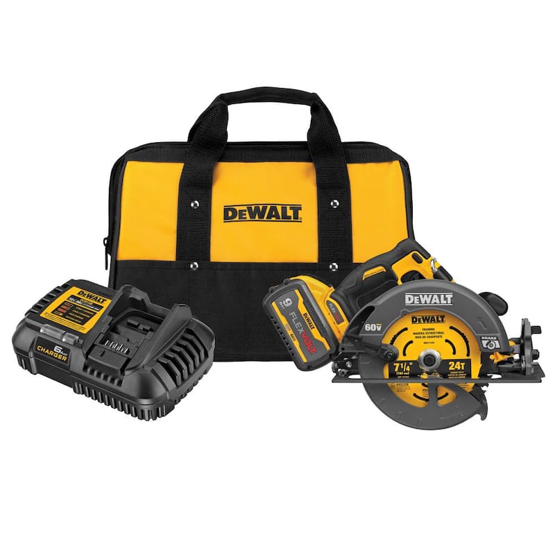 Sierra circular inalámbrica DEWALT FLEXVOLT 60V MAX sin escobillas de 7-1/4 pulgadas estilo Sidewinder con freno con (1) batería FLEXVOLT de 9.0Ah - DCS578X1