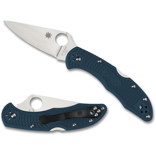 Spyderco 2024 Spyderco, Reveal V5, Delica 4, Plain Edge, Blue Frn Handles - SPY-C11FPK390