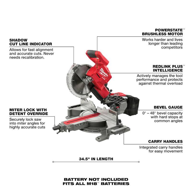 Sierra ingleteadora compuesta deslizante de doble bisel Milwaukee M18 FUEL de 18V de 10 pulgadas, sin herramienta - 2734-20
