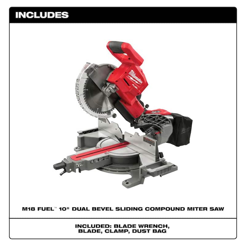 Sierra ingleteadora compuesta deslizante de doble bisel Milwaukee M18 FUEL de 18V de 10 pulgadas, sin herramienta - 2734-20