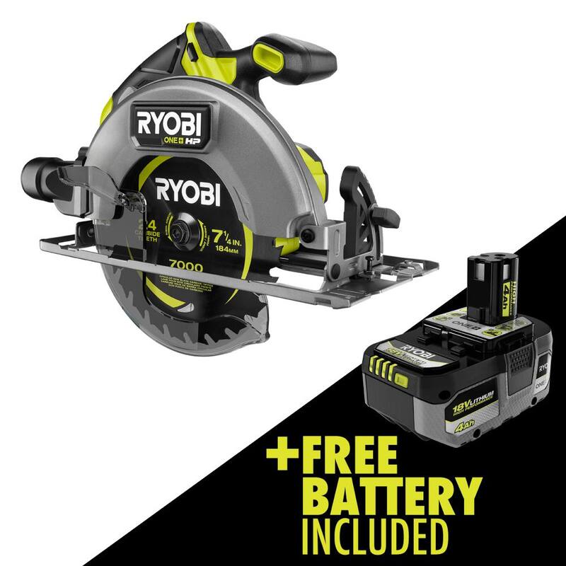 RYOBI ONE+ HP 18V Sierra Circular inalámbrica de 7-1/4 pulgadas con motor sin escobillas y batería de iones de litio de alta capacidad de 4.0 Ah - PBLCS300B-PBP004
