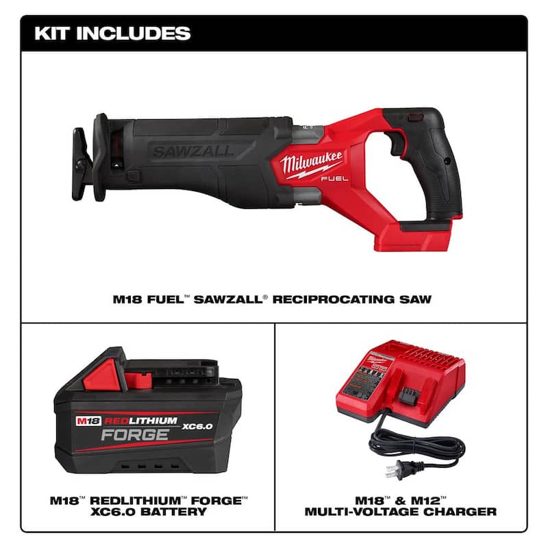 Sierra alternativa inalámbrica Brushless Milwaukee M18 FUEL de 18 V con batería de iones de litio y (1) batería FORGE de 6.0Ah - 2821-21F
