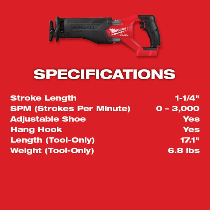 Sierra alternativa inalámbrica Brushless Milwaukee M18 FUEL de 18 V con batería de iones de litio y (1) batería FORGE de 6.0Ah - 2821-21F