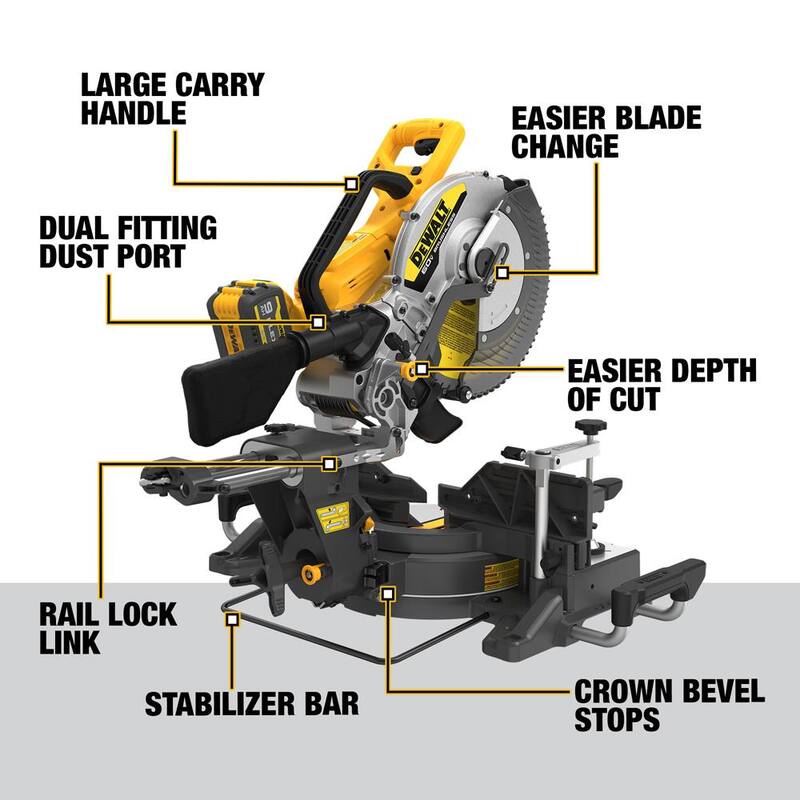 Sierra ingleteadora deslizante inalámbrica DEWALT de 12 pulgadas con batería de 60V de 9.0Ah - DCS781X1
