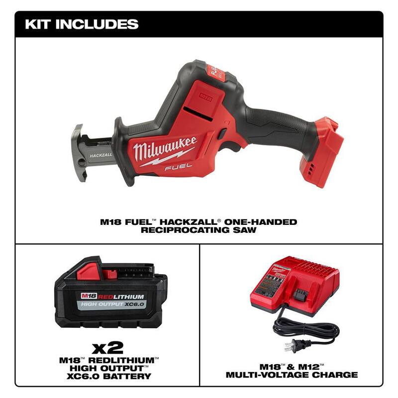 Sierra recíproca inalámbrica Milwaukee M18 FUEL 18V de iones de litio sin escobillas HACKZALL con dos baterías de 6.0 Ah y cargador - 2719-20-48-59-1862S