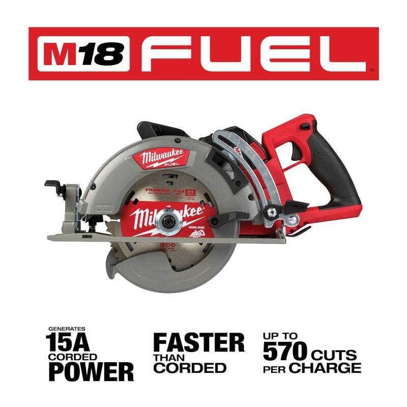 Sierra circular inalámbrica Milwaukee M18 FUEL de 18V, 7-1/4 in. con mango trasero, batería de 12.0 Ah y cargador rápido - 2830-21HD.