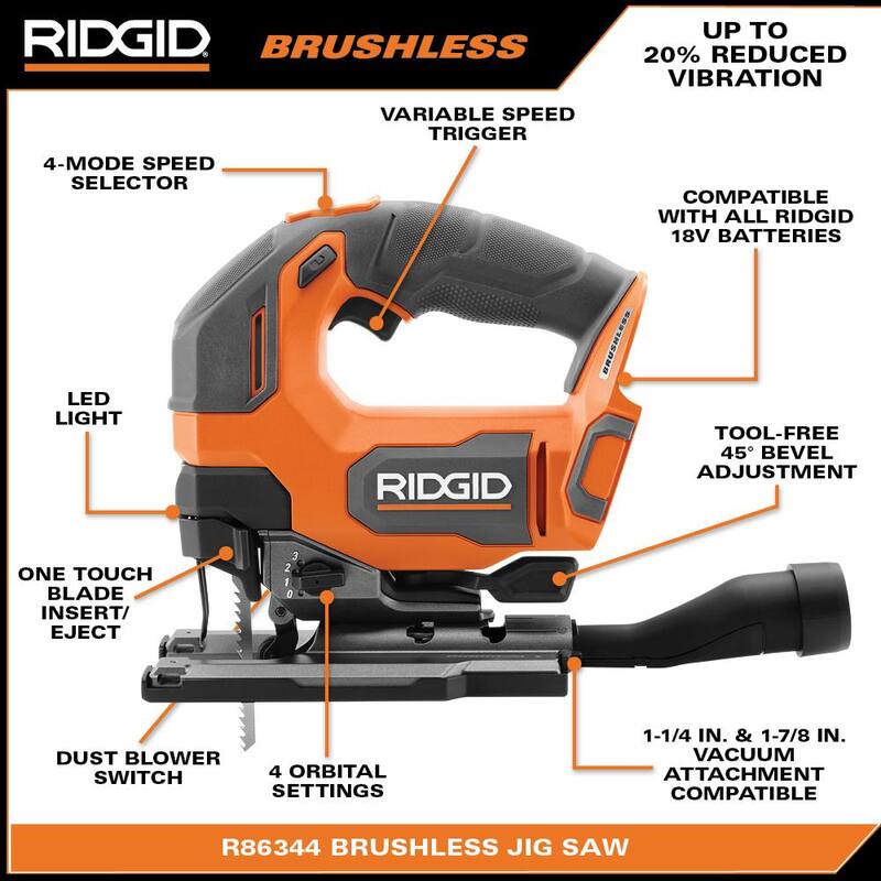 Kit Combo de 2 Herramientas Inalámbricas Brushless de 18V RIDGID con Sierra de Calar y Router (solo herramientas) - R920444SB