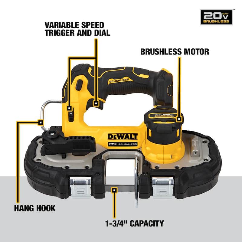 Sierra de cinta compacta sin escobillas inalámbrica DEWALT ATOMIC 20V MAX de 1-3/4 pulgadas (solo herramienta) - DCS377B