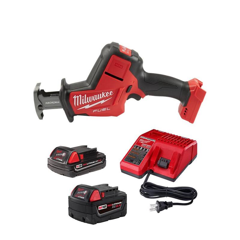 Sierra reciprocante inalámbrica Milwaukee M18 FUEL de 18V de iones de litio con motor sin escobillas HACKZALL con (1) batería de 5.0 Ah, (1) batería de 2.0 Ah y cargador - 2719-20-48-59-1852