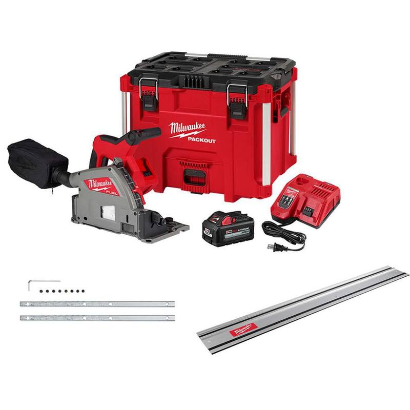 Milwaukee M18 FUEL 18V Li-Ion Sierra de Inmersión Inalámbrica Sin Escobillas de 6-1/2 pulgadas con Kit de Riel Guía de Sierra de 55 pulgadas y Conector de Riel - 2831-21-48-08-0571-48-08-0574