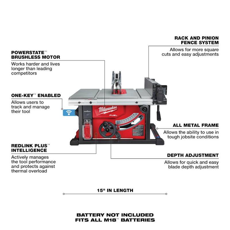 Sierra de mesa Milwaukee M18 FUEL ONE-KEY de 18 voltios y 8-1/4 pulgadas sin escobillas de iones de litio inalámbrica (herramienta solamente) - 2736-20.