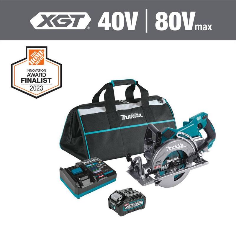 Sierra circular inalámbrica sin escobillas de manija trasera Makita 40V Max XGT de 7-1/4 pulgadas (4.0 Ah) - Kit GSR01M1.