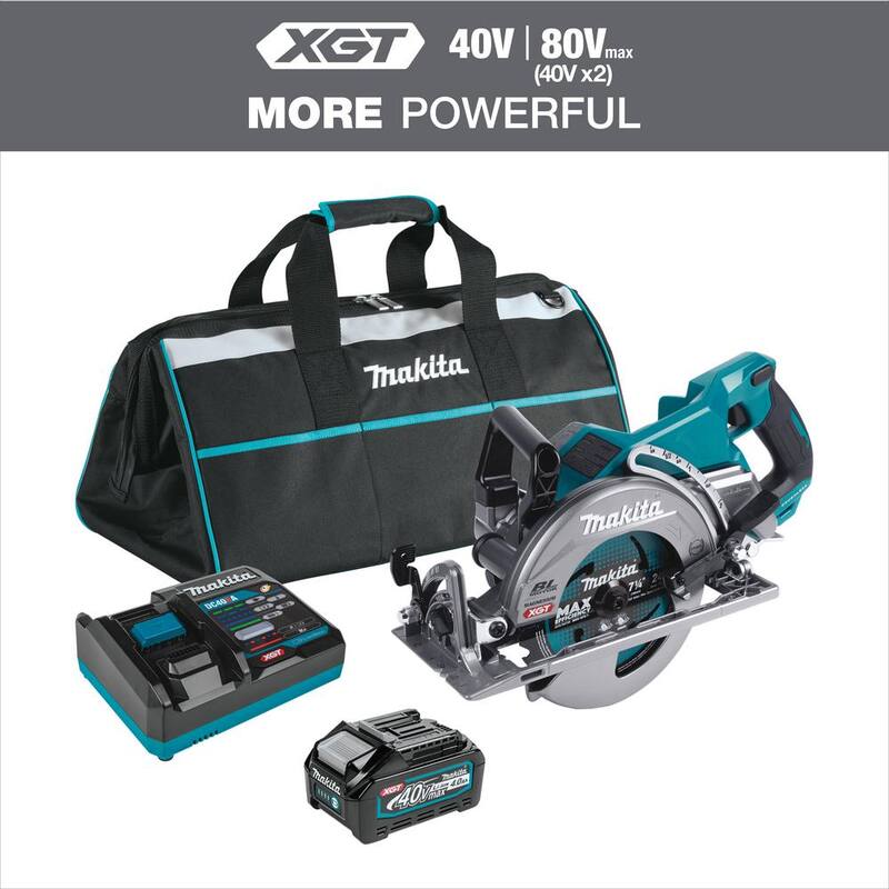 Sierra circular inalámbrica sin escobillas de manija trasera Makita 40V Max XGT de 7-1/4 pulgadas (4.0 Ah) - Kit GSR01M1.