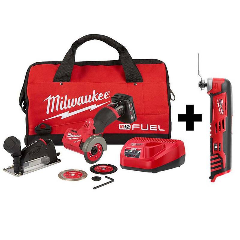 Sierra de corte inalámbrica de 3 pulgadas Milwaukee M12 FUEL 12V con batería de iones de litio sin escobillas y kit de sierra oscilante multiusos M12 - 2522-21XC-2426-20.