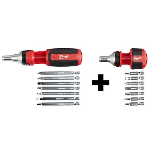 Milwaukee Tool 9-in-1 Square Drive Ratcheting Multi-bit Driver + 8-in-1 Compact Ratcheting Multi-bit Driver - 48-22-2322, 48-22-2330